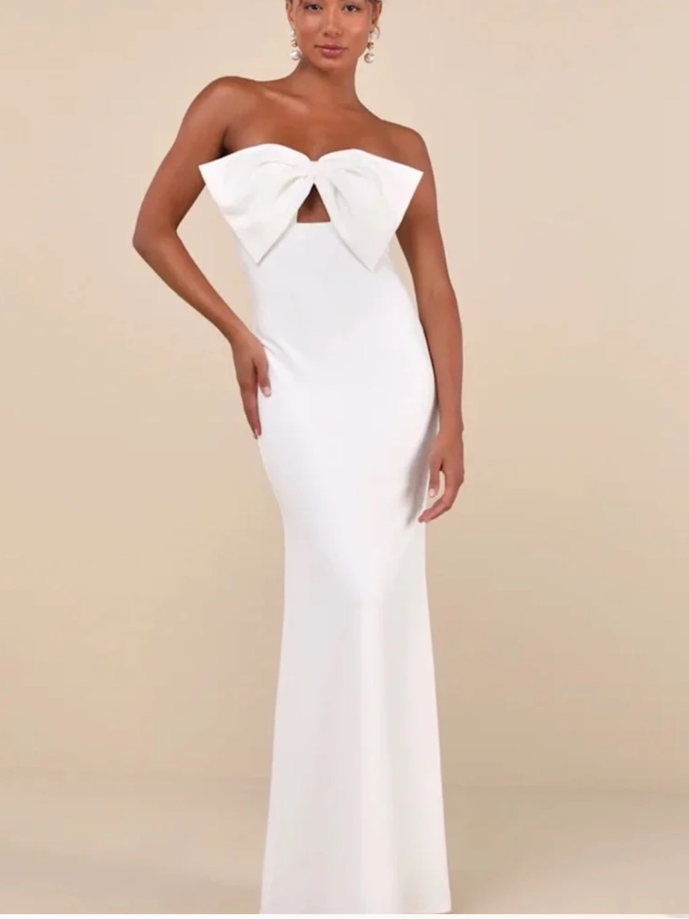 Lulu’s Coveted Glamour Strapless Bow Mermaid Maxi Dress